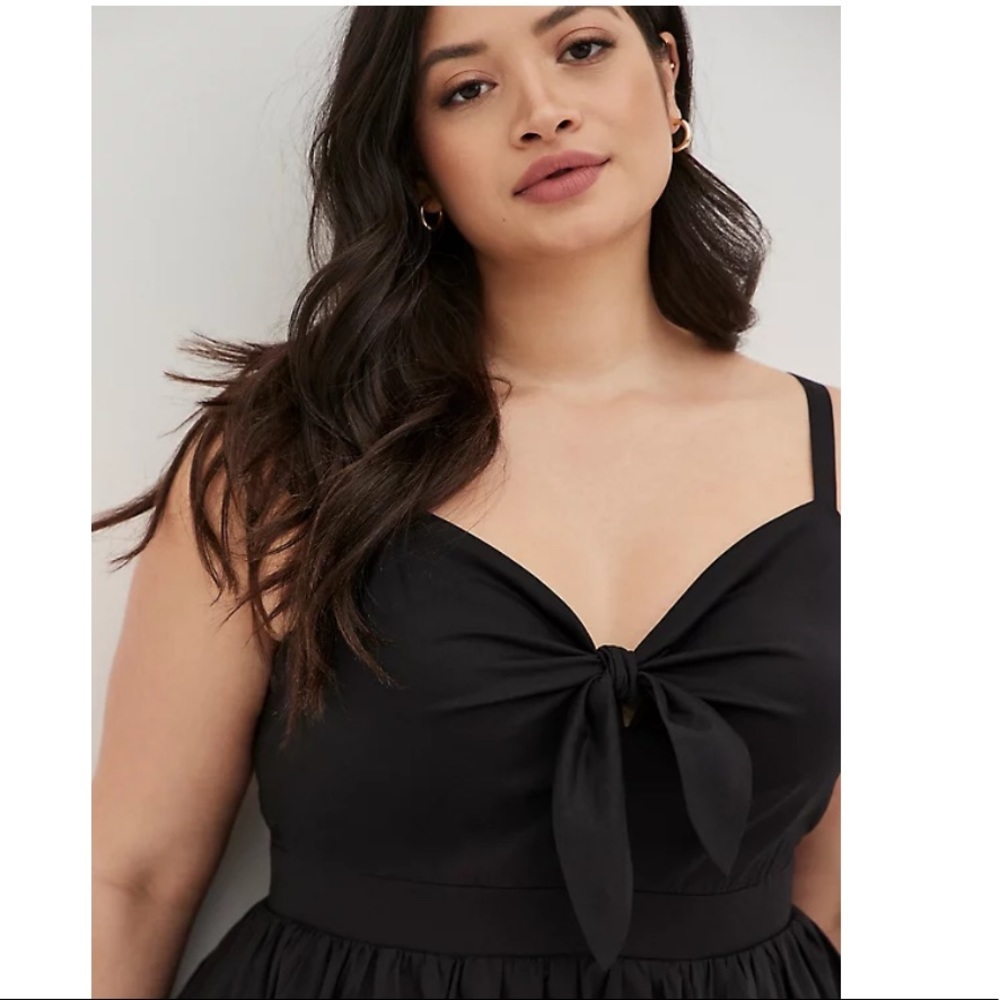 NWT TORRID BLACK POPLIN TIE-FRONT SKATER DRESS - Picture 3 of 6